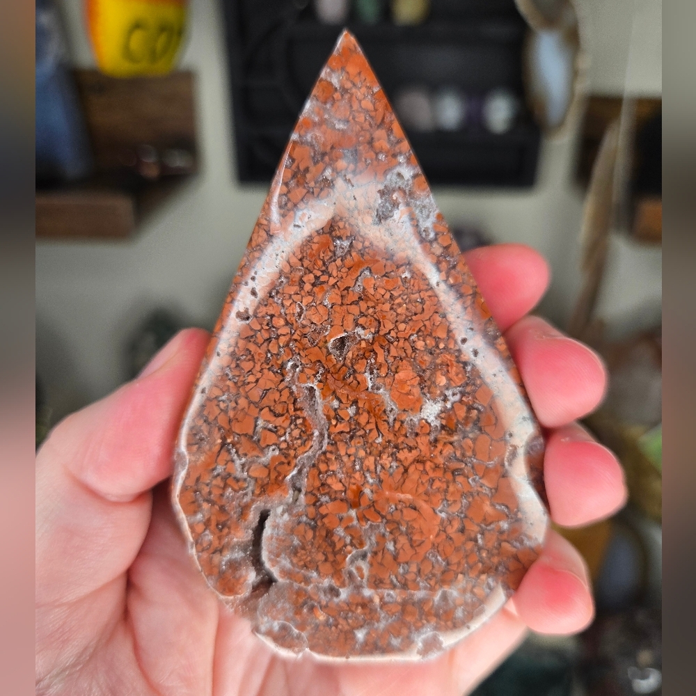 Druzy Red Cotton Candy (Pink) Agate Teardrop Flame Crystal Carving - Picture 3 of 4